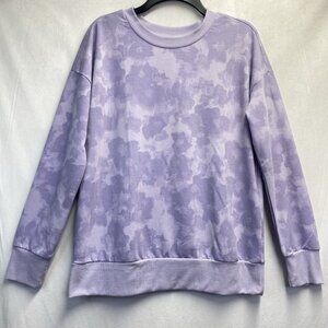 MONDETTA Crew Neck Pullover Sweatshirt Women Medium Purple Tie-Dye Hem Banded